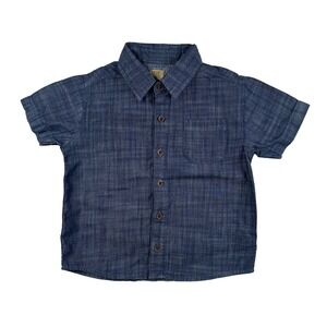 True Craft Boys Short Sleeve Button Down Shirt Denim Blue Chambray Cotton Top 4T